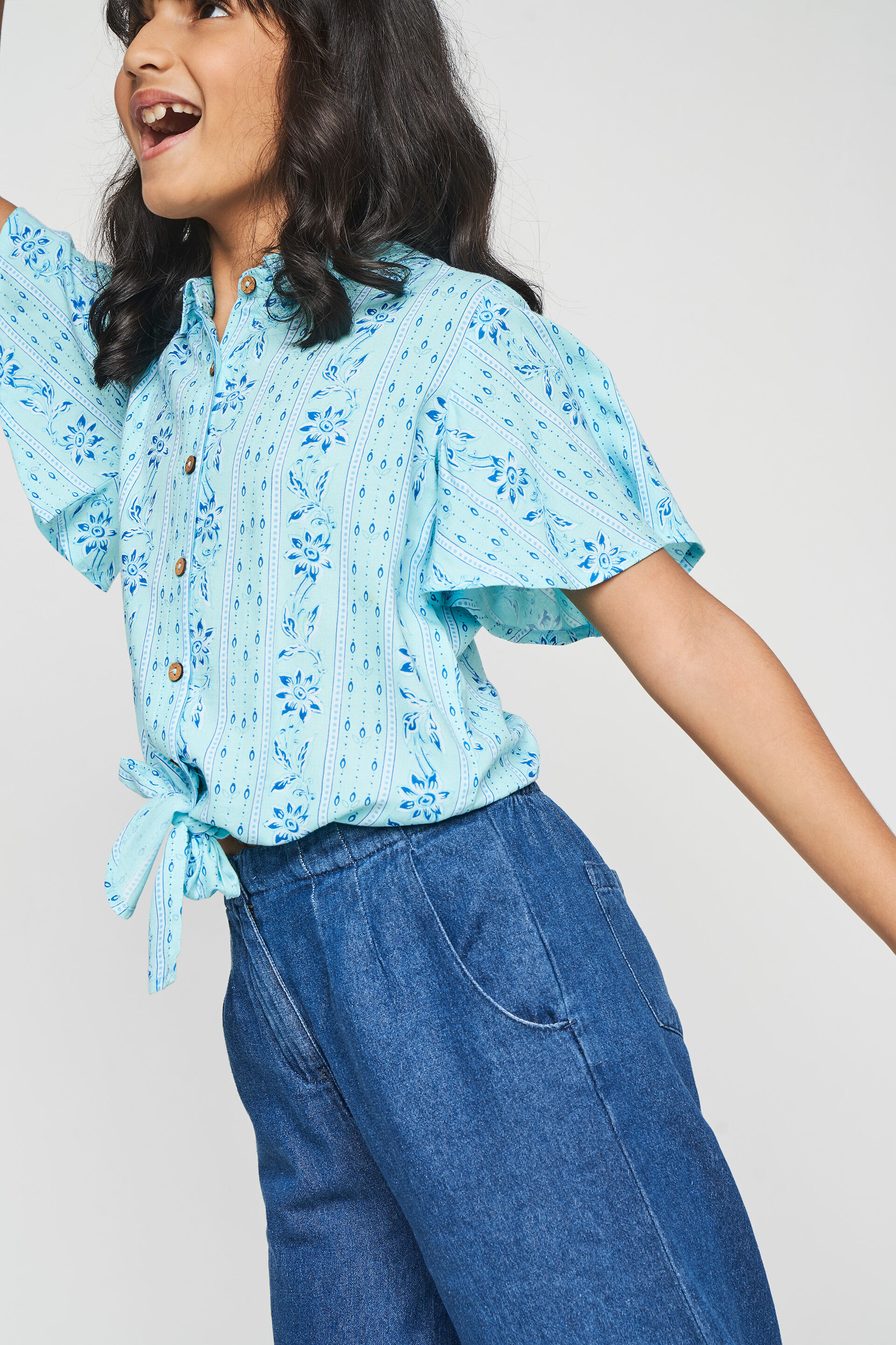 Light Blue Floral Straight Top, Light Blue, image 3